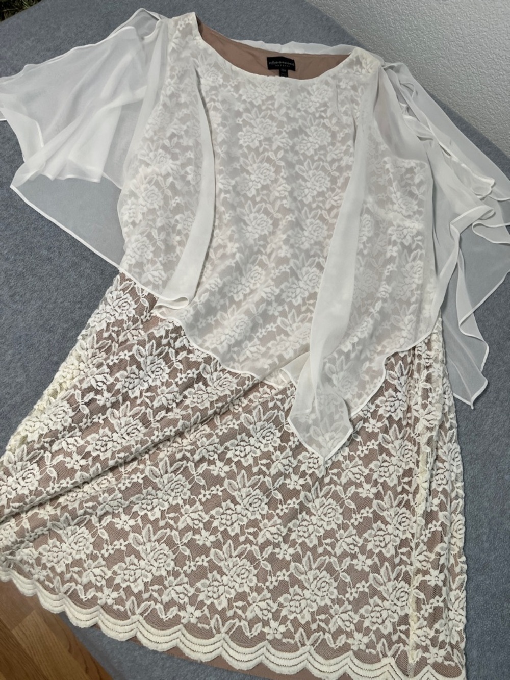 Ivory Lace Overlay Dress with Sheer Cape 20W Mother Bride Cocktail